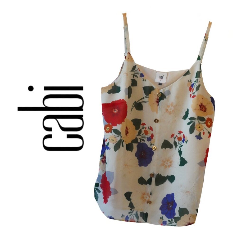 Cabi, Floral Faux‎ Button Front Sleeveless Camisole Tank Top, Cream, Multi